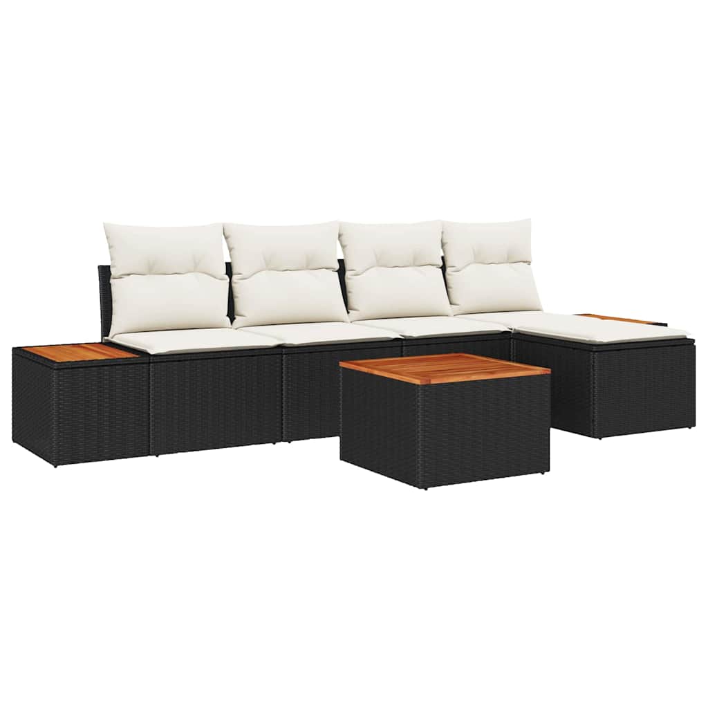Havesofa Sæt med pude 6 pcs Sort og Cream Polyrattan