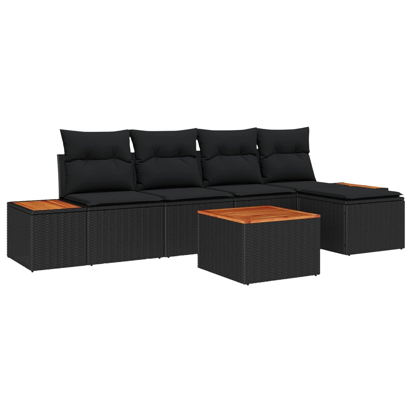 Havesofa Sæt med pude med opbevaring 6 pcs Sort Polyrattan