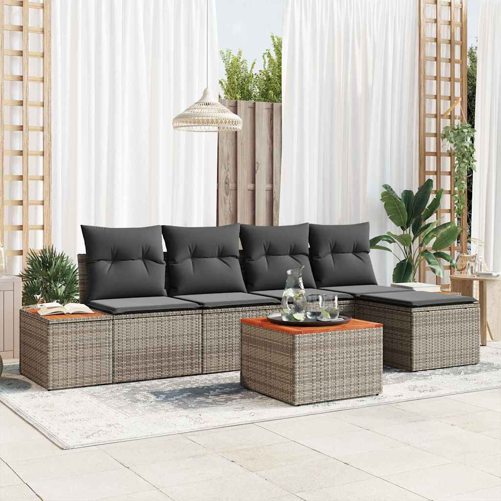 Havesofa Sæt med pude med opbevaring 6 pcs Grå Polyrattan