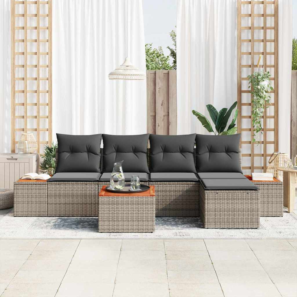 Havesofa Sæt med pude med opbevaring 6 pcs Grå Polyrattan