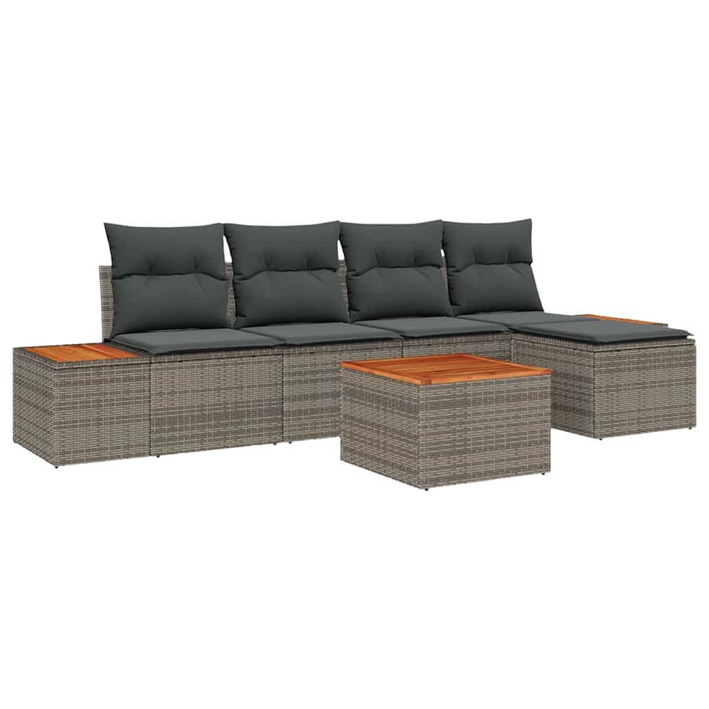 Havesofa Sæt med pude med opbevaring 6 pcs Grå Polyrattan