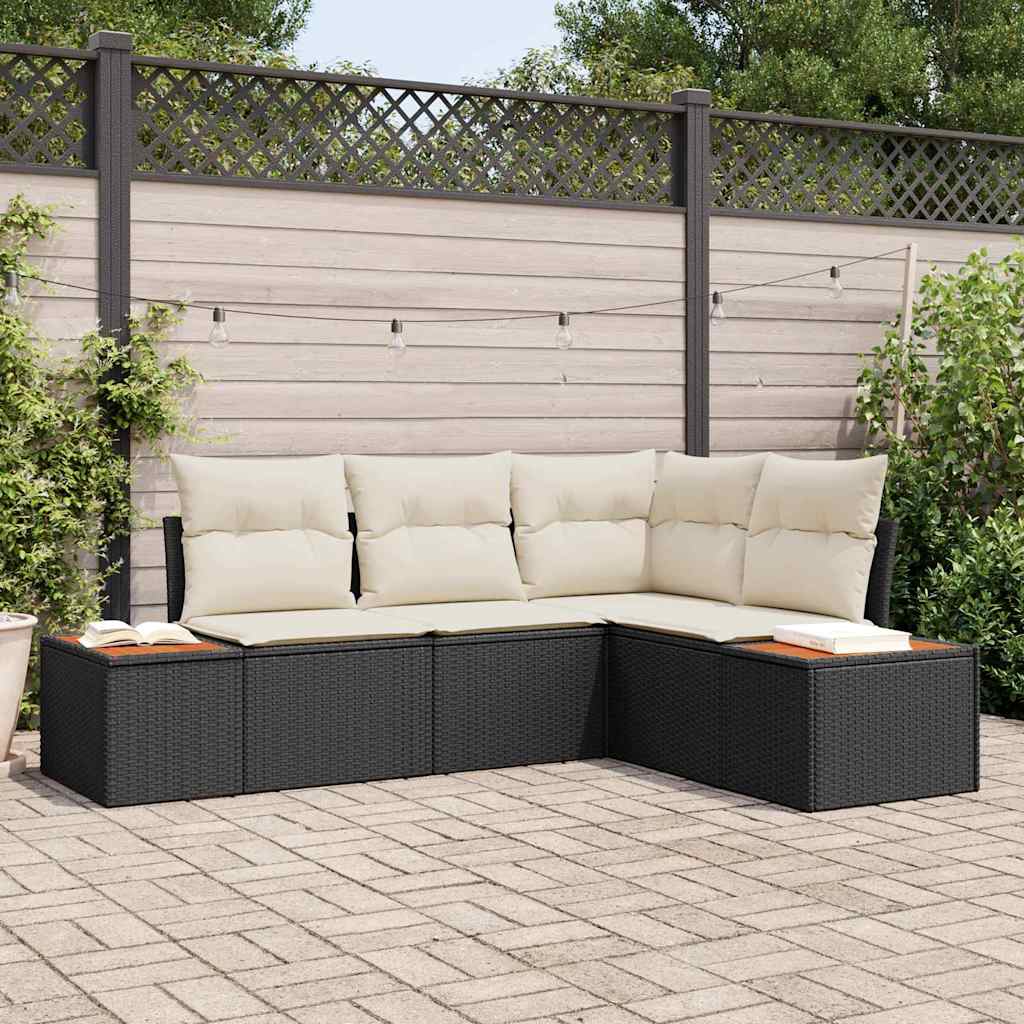 Havesofa Sæt med pude 4 pcs Sort og Cream Polyrattan