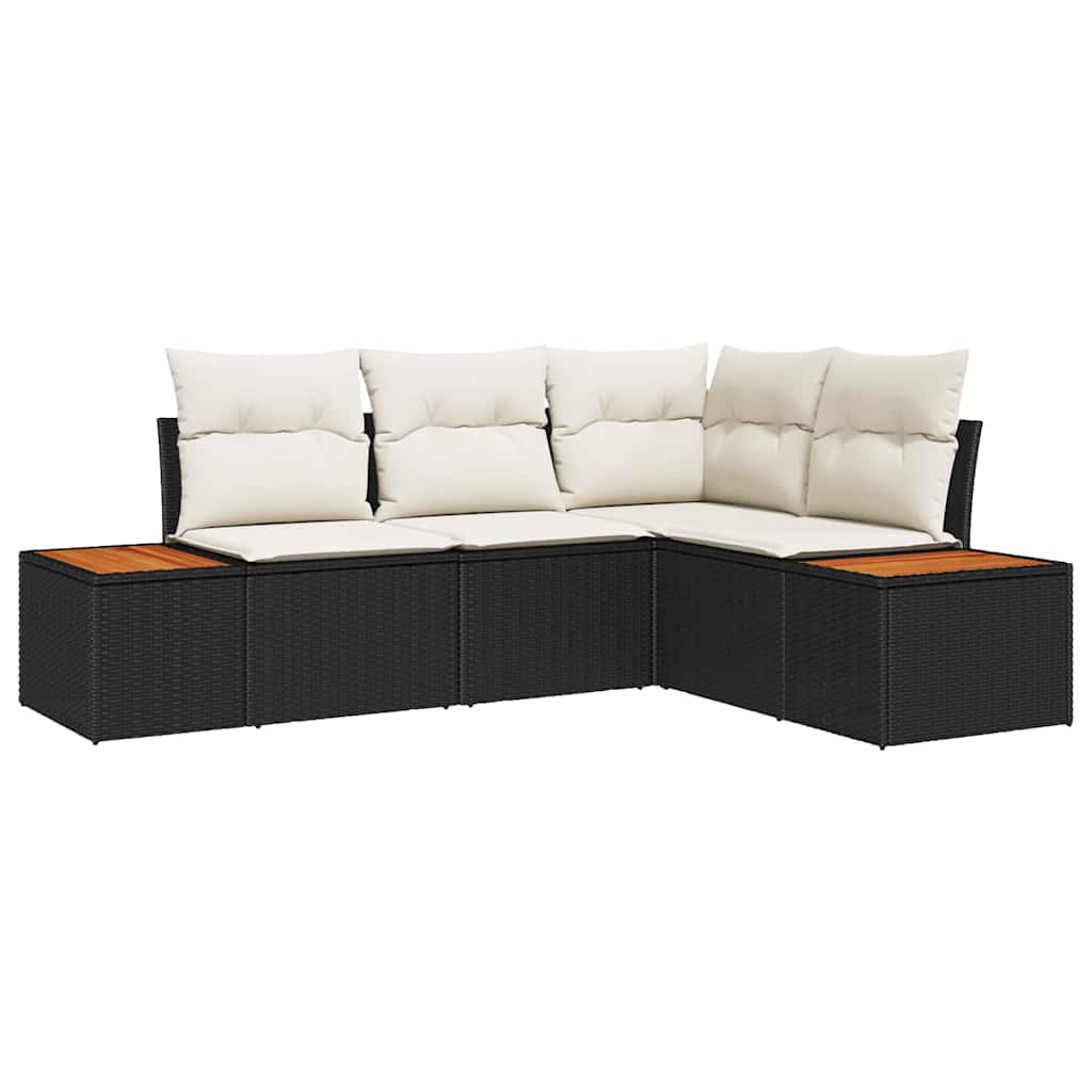 Havesofa Sæt med pude 4 pcs Sort og Cream Polyrattan