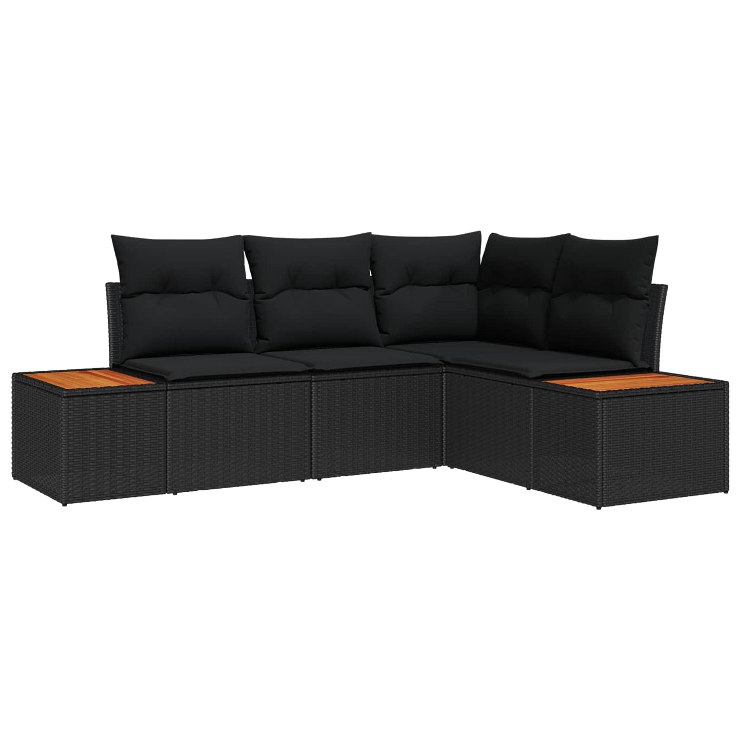 Havesofa Sæt med pude med opbevaring 4 pcs Sort Polyrattan