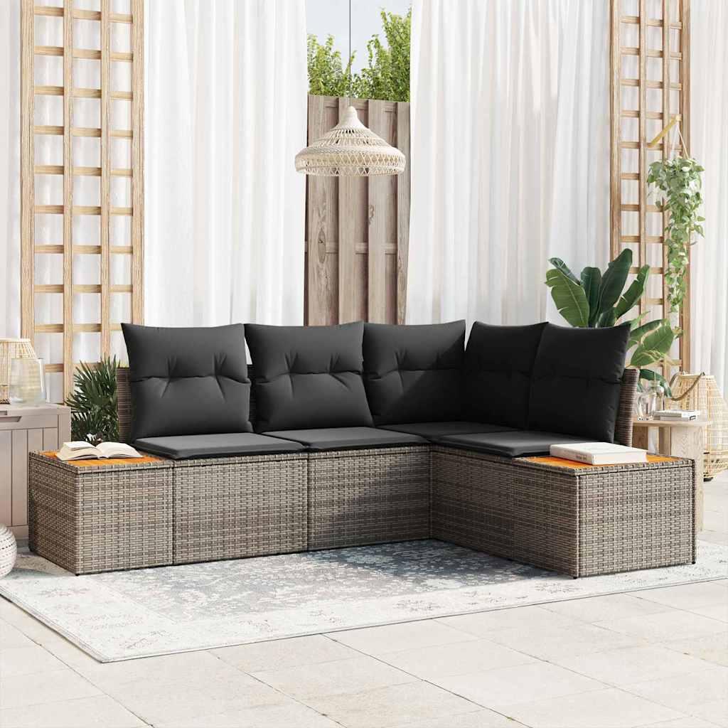 Havesofa Sæt med pude med opbevaring 4 pcs Grå Polyrattan