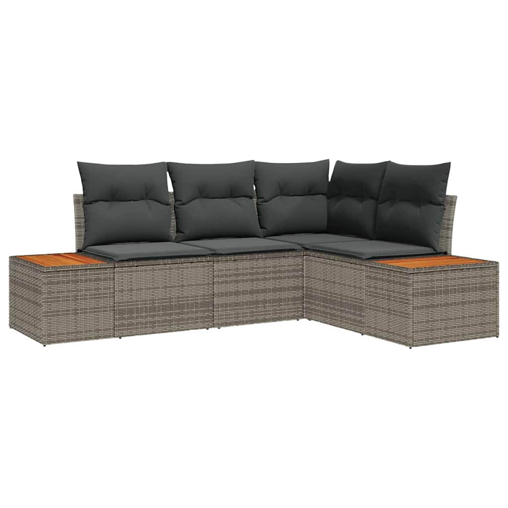 Havesofa Sæt med pude med opbevaring 4 pcs Grå Polyrattan