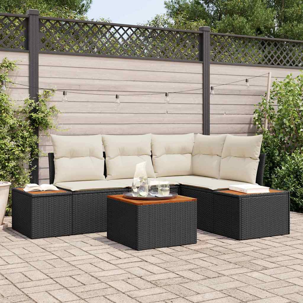 Havesofa Sæt med pude 4 pcs Sort og Cream Polyrattan