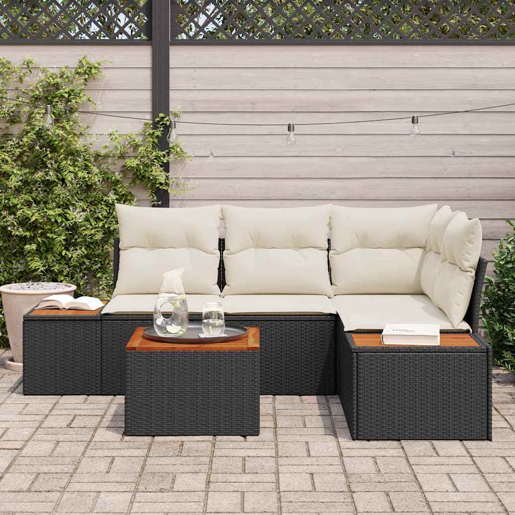 Havesofa Sæt med pude 4 pcs Sort og Cream Polyrattan