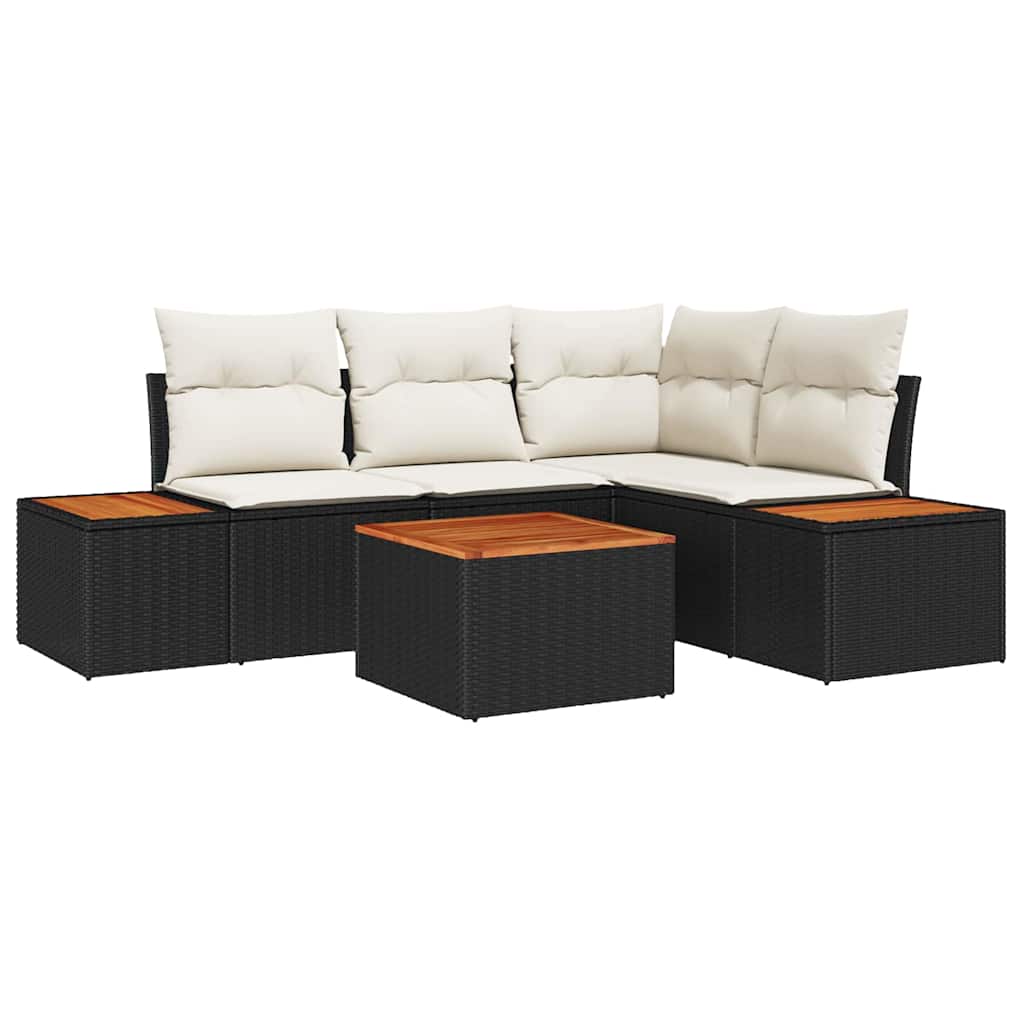 Havesofa Sæt med pude 4 pcs Sort og Cream Polyrattan