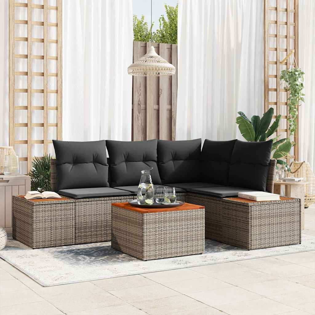 Havesofa Sæt med pude med opbevaring 4 pcs Grå Polyrattan