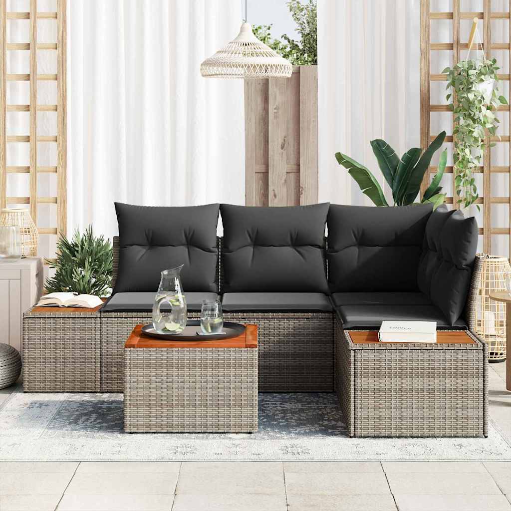 Havesofa Sæt med pude med opbevaring 4 pcs Grå Polyrattan