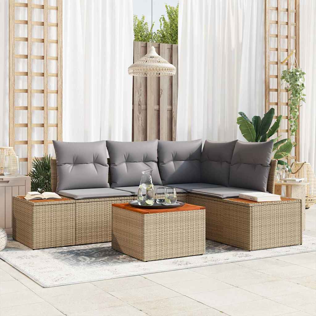 Havesofa Sæt med pude 4 pcs Beige og lys grå Polyrattan