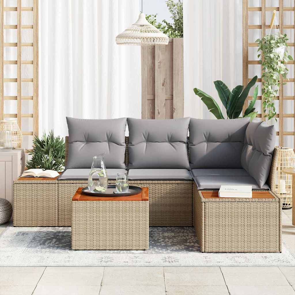Havesofa Sæt med pude 4 pcs Beige og lys grå Polyrattan