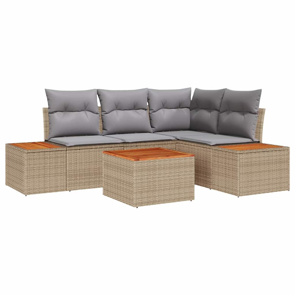 Havesofa Sæt med pude 4 pcs Beige og lys grå Polyrattan