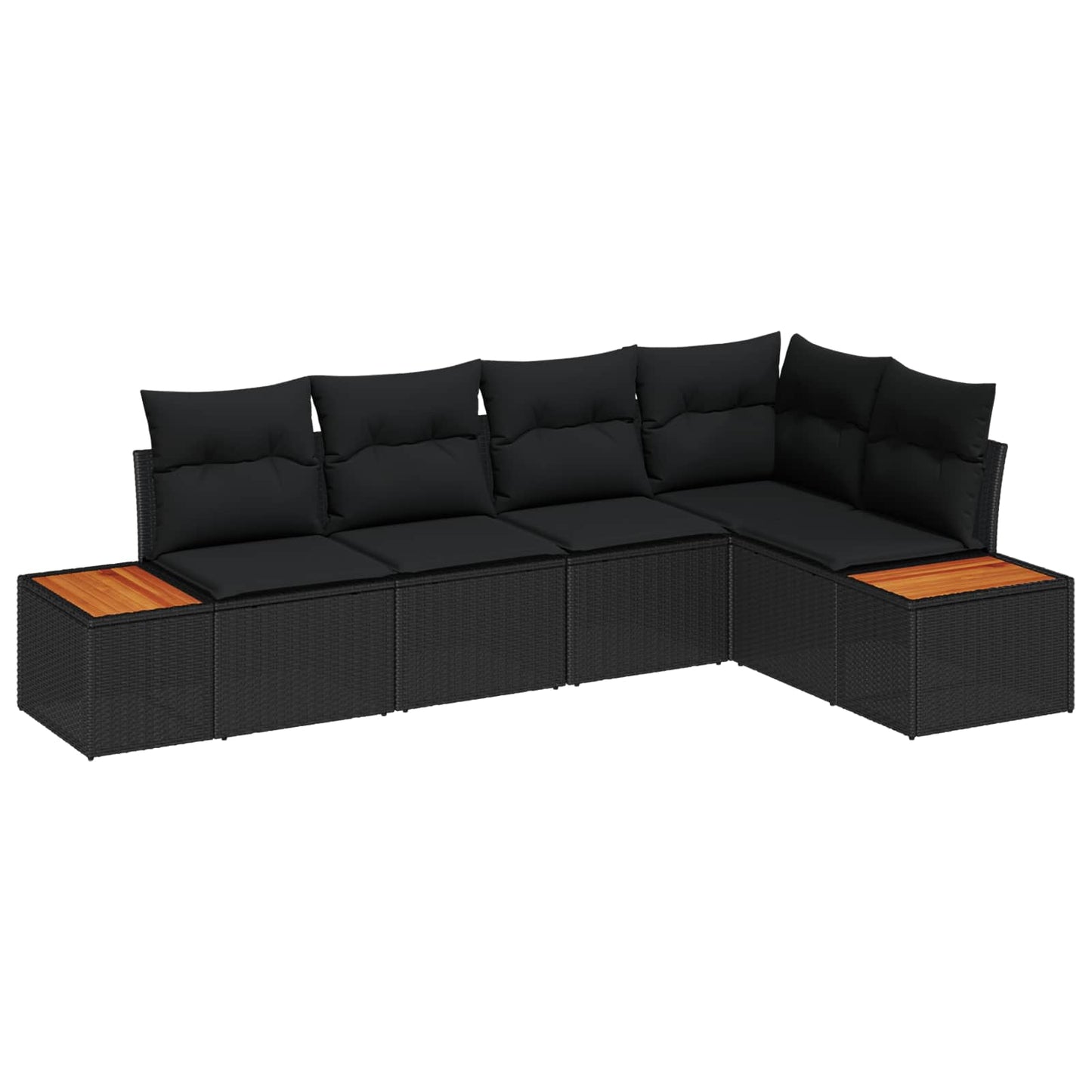 Havesofa Sæt med pude med opbevaring 5 pcs Sort Poly rattan