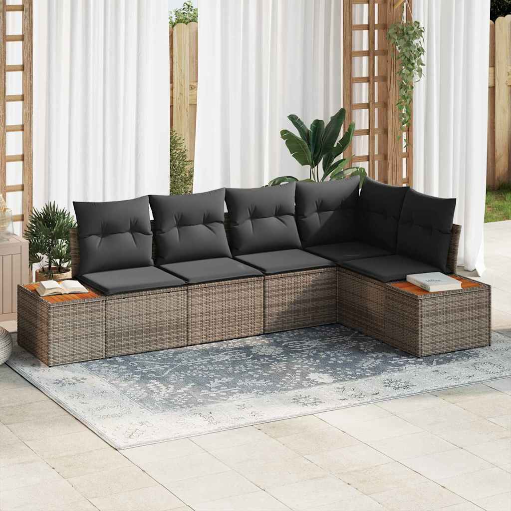 Havesofa Sæt med pude med opbevaring 5 pcs Grå Poly rattan