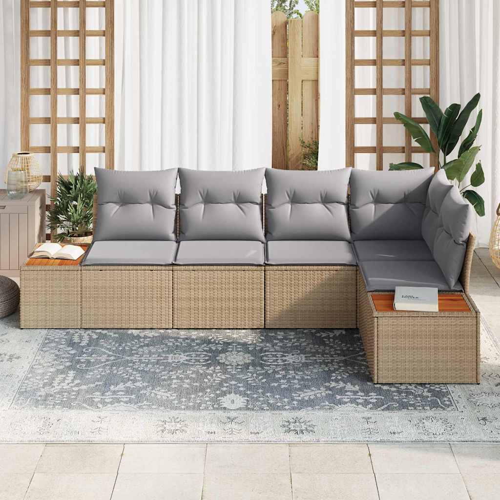 Havesofa Sæt med pude 5 pcs beige og lysegrå Poly rattan