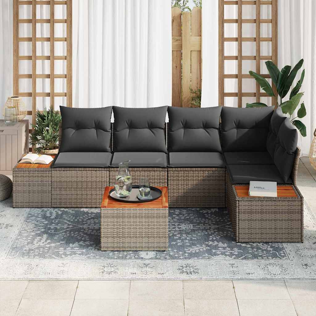 Havesofa Sæt med pude med opbevaring 6 pcs Grå Poly rattan