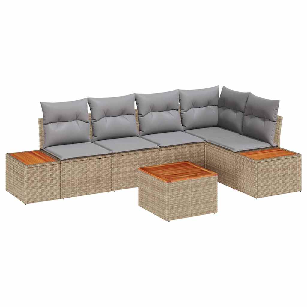 Havesofa Sæt med pude 6 pcs beige og lysegrå Poly rattan