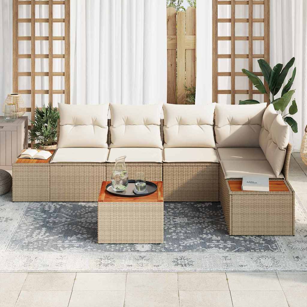 Havesofa Sæt med pude 6 pcs beige og cremefarvet Poly rattan