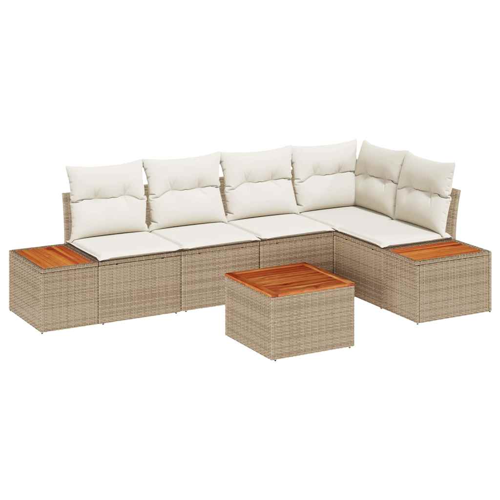 Havesofa Sæt med pude 6 pcs beige og cremefarvet Poly rattan