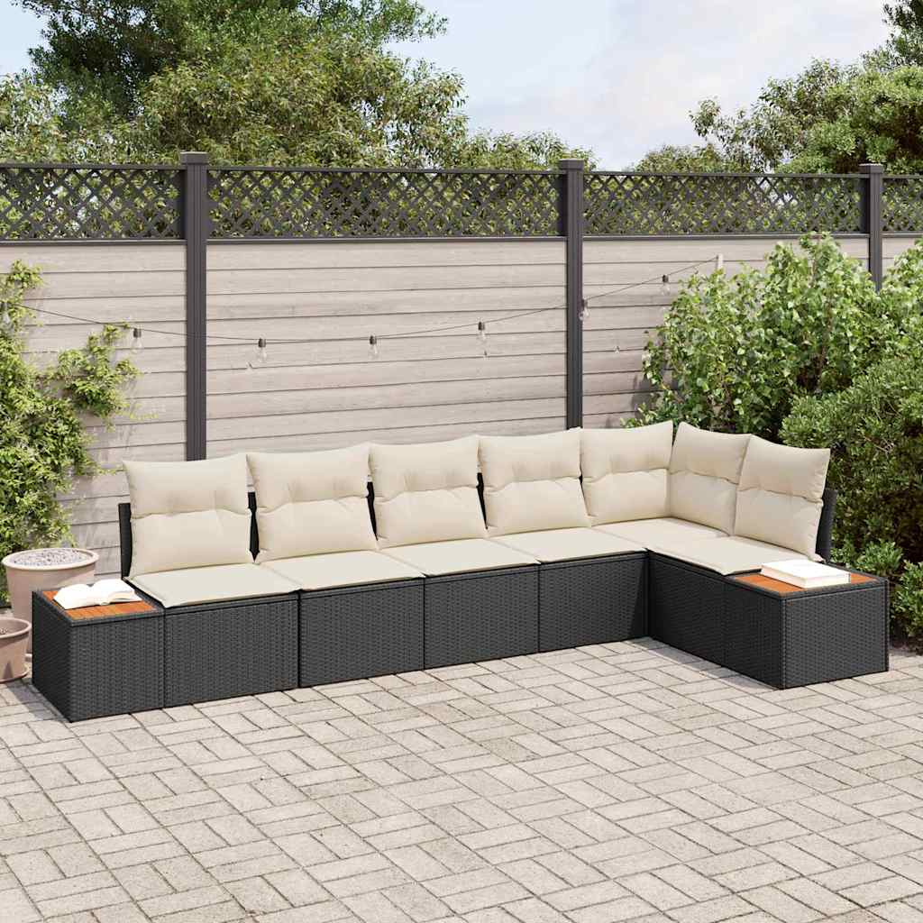 Havesofa Sæt med pude 6 pcs Sort og Cream Polyrattan