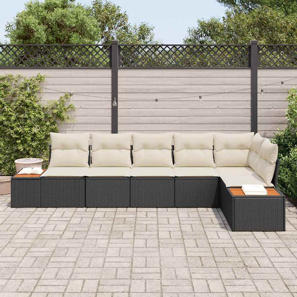 Havesofa Sæt med pude 6 pcs Sort og Cream Polyrattan