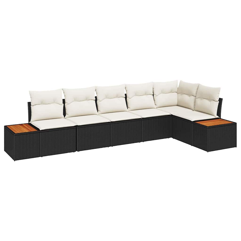 Havesofa Sæt med pude 6 pcs Sort og Cream Polyrattan