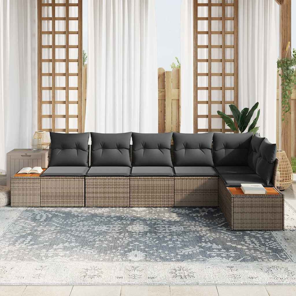 Havesofa Sæt med pude med opbevaring 6 pcs Grå Polyrattan