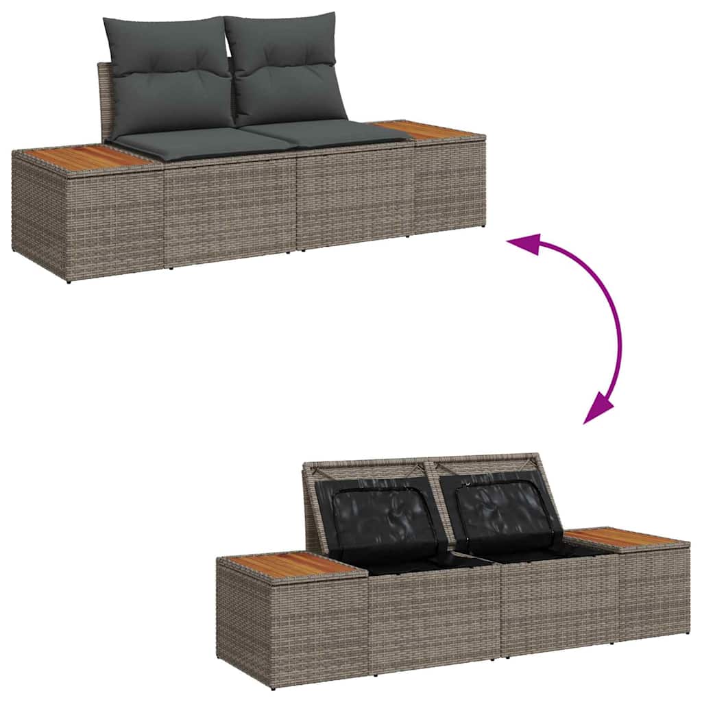 Havesofa Sæt med pude med opbevaring 6 pcs Grå Polyrattan