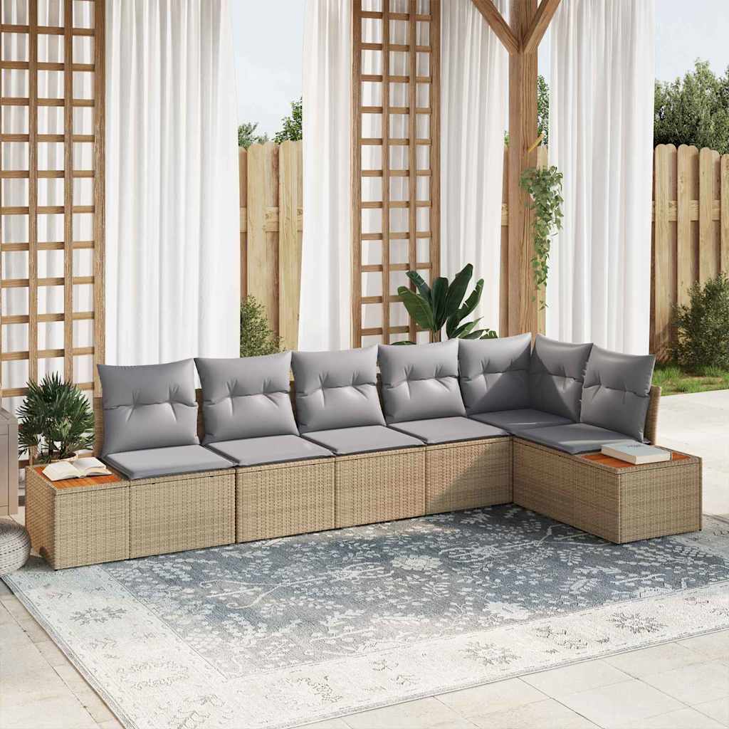 Havesofa Sæt med pude 6 pcs Beige og lys grå Polyrattan