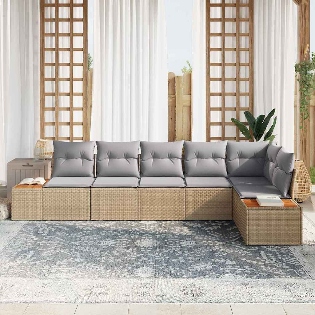 Havesofa Sæt med pude 6 pcs Beige og lys grå Polyrattan