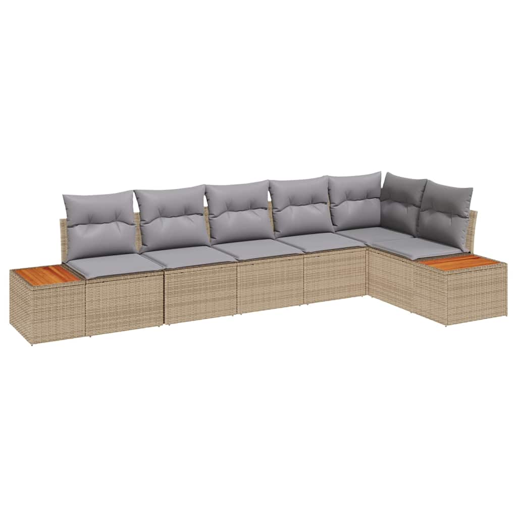 Havesofa Sæt med pude 6 pcs Beige og lys grå Polyrattan