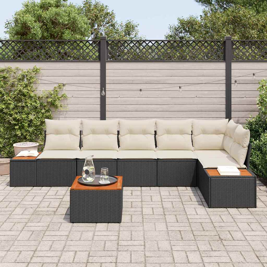 Havesofa Sæt med pude 6 pcs Sort og Cream Polyrattan
