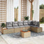 Havesofa Sæt med pude 6 pcs Beige og lys grå Polyrattan