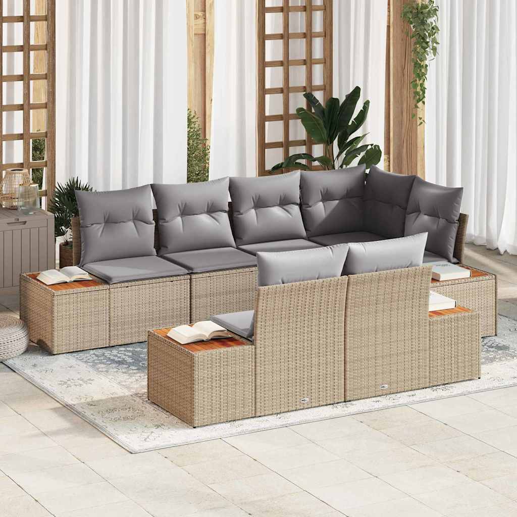 Havesofa Sæt med pude 7 pcs Beige og lys grå Polyrattan