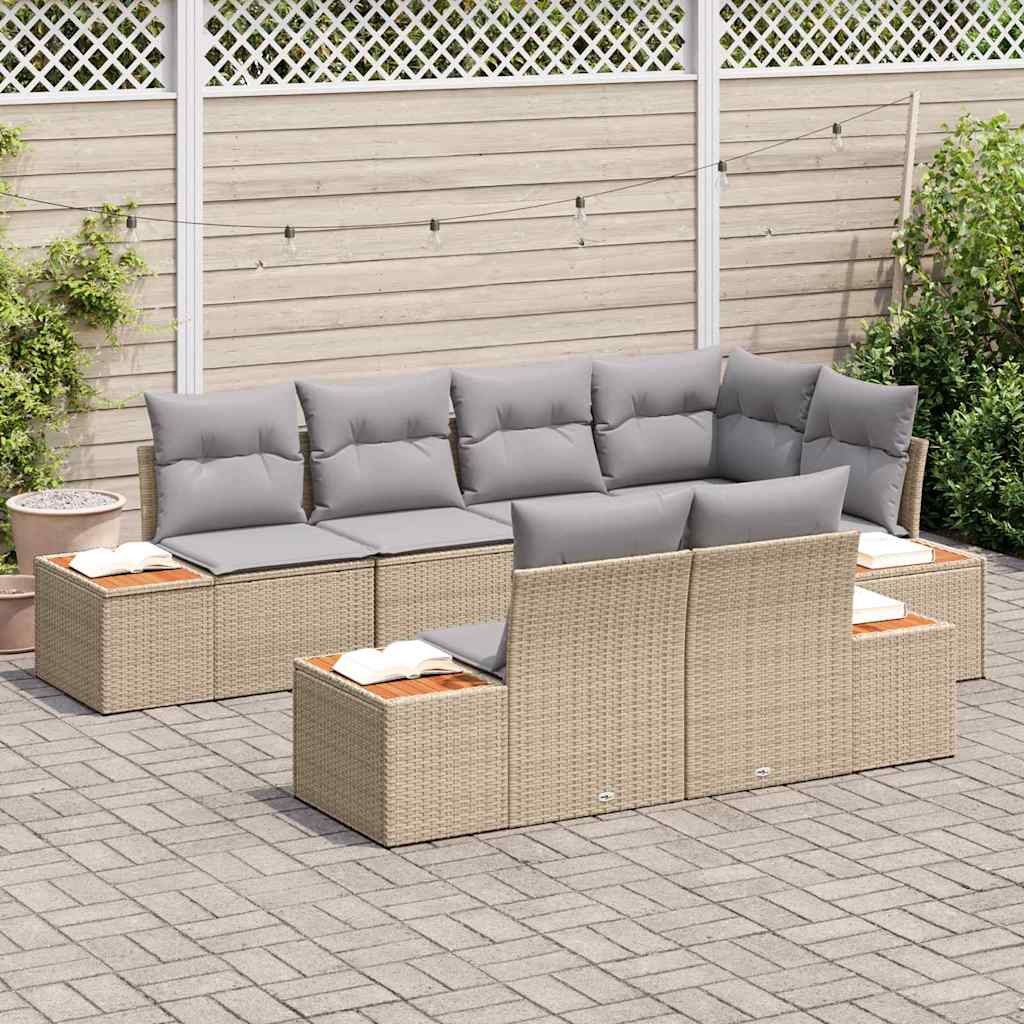 Havesofa Sæt med pude 7 pcs Beige og lys grå Polyrattan