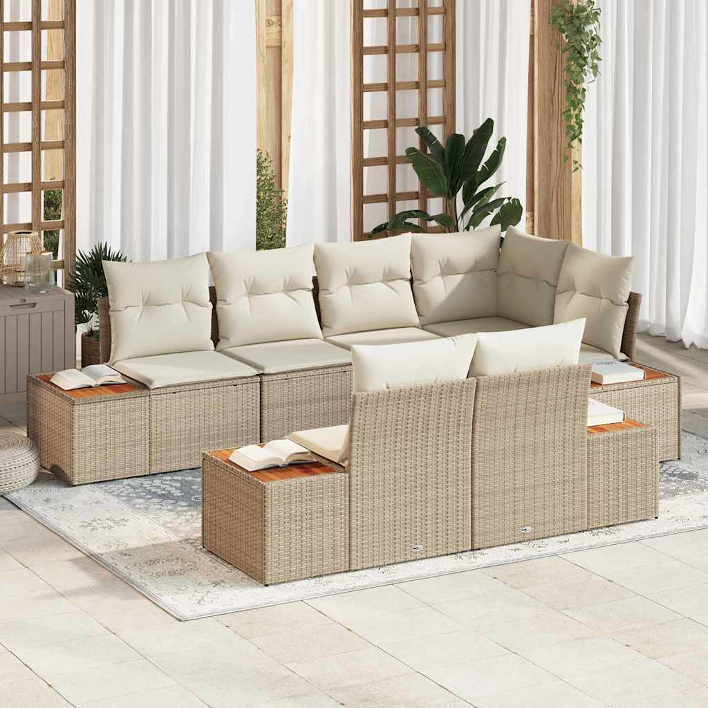 Havesofa Sæt med pude 7 pcs Beige og creme Polyrattan