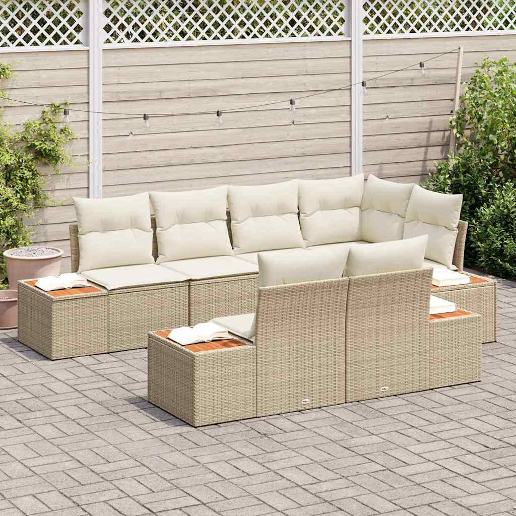 Havesofa Sæt med pude 7 pcs Beige og creme Polyrattan
