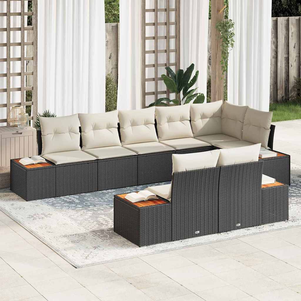 Havesofa Sæt med pude 8 pcs Sort og Cream Polyrattan