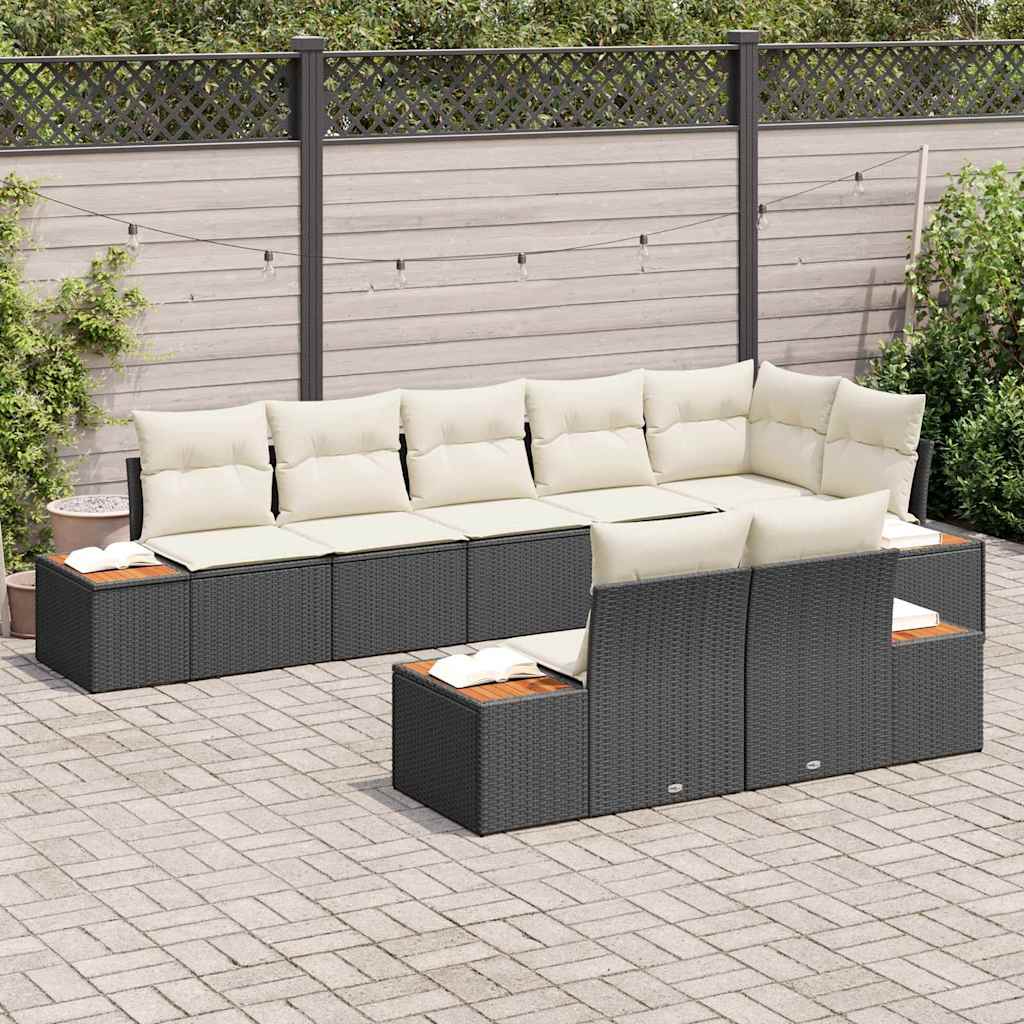 Havesofa Sæt med pude 8 pcs Sort og Cream Polyrattan