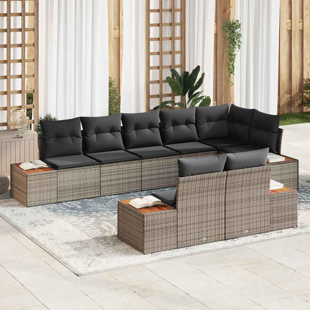 Havesofa Sæt med pude med opbevaring 8 pcs Grå Polyrattan
