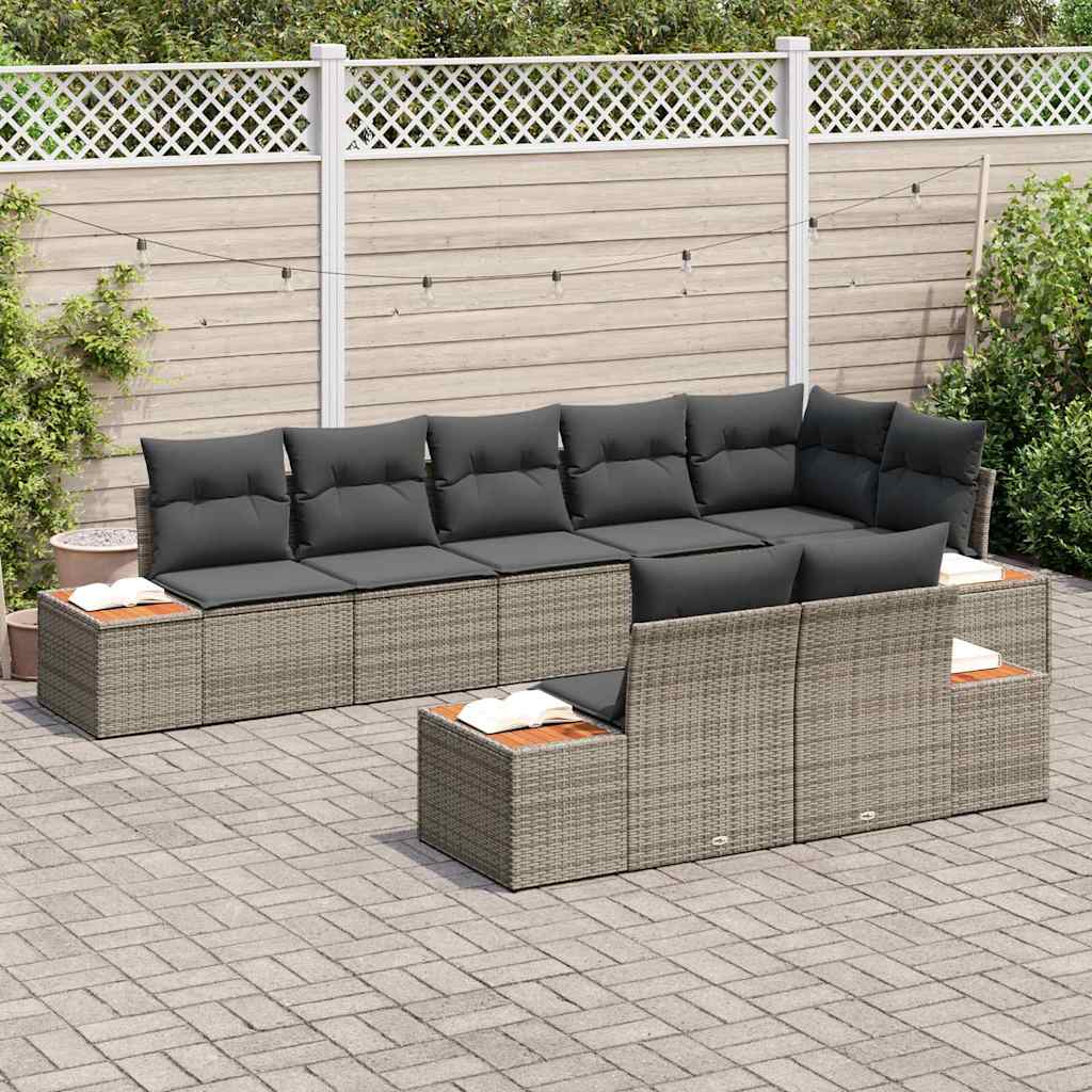 Havesofa Sæt med pude med opbevaring 8 pcs Grå Polyrattan