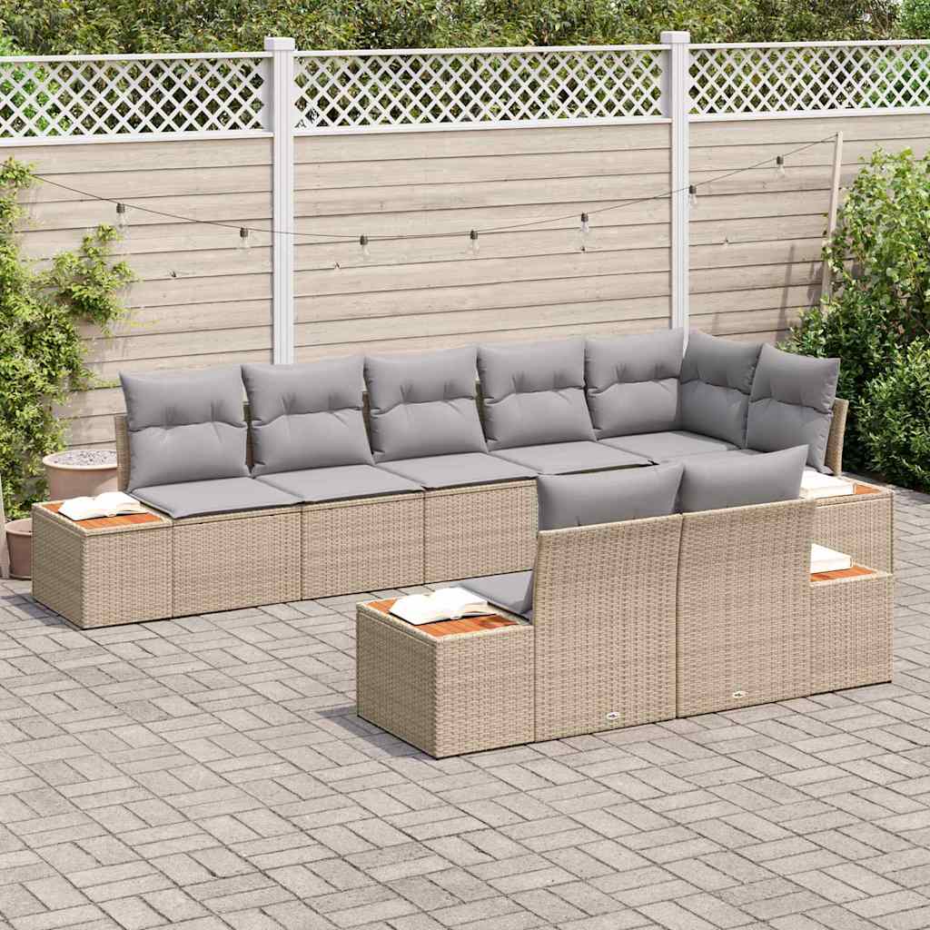Havesofa Sæt med pude 8 pcs Beige og lys grå Polyrattan