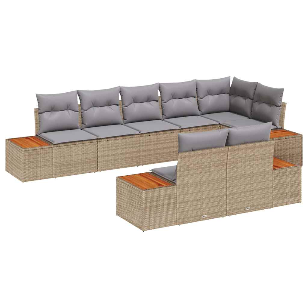 Havesofa Sæt med pude 8 pcs Beige og lys grå Polyrattan