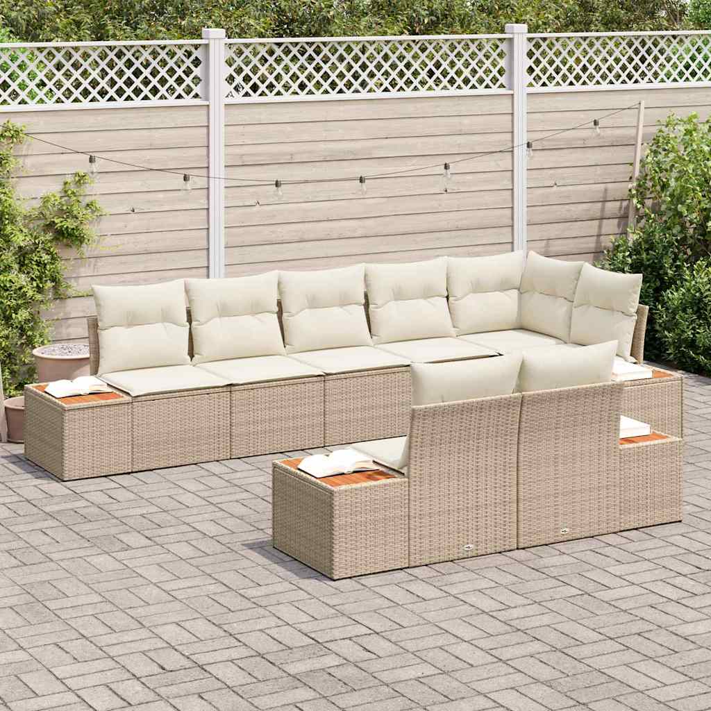 Havesofa Sæt med pude 8 pcs Beige og creme Polyrattan