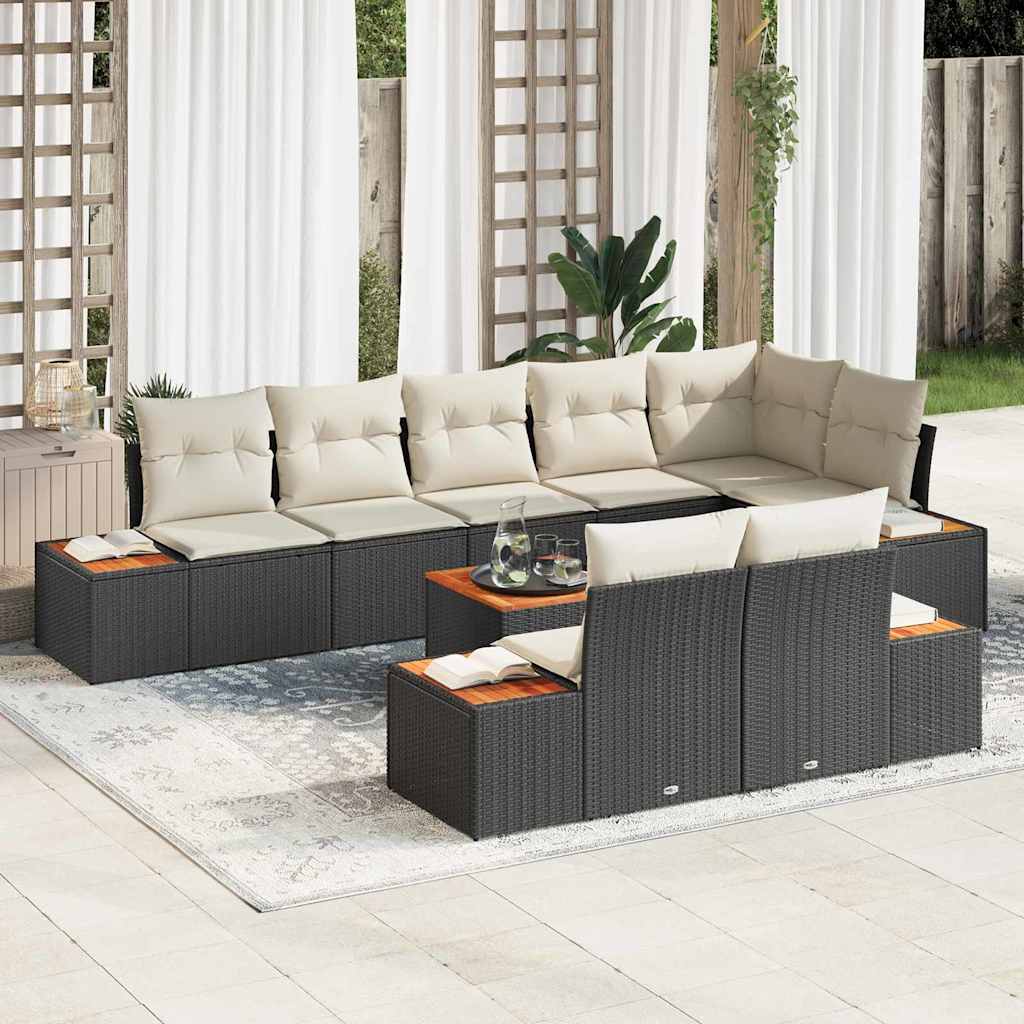 Havesofa Sæt med pude 8 pcs Sort og Cream Polyrattan