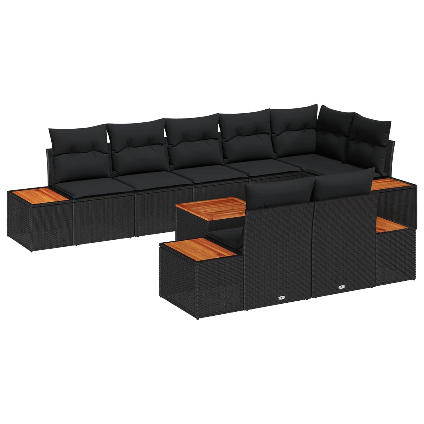 Havesofa Sæt med pude med opbevaring 8 pcs Sort Polyrattan