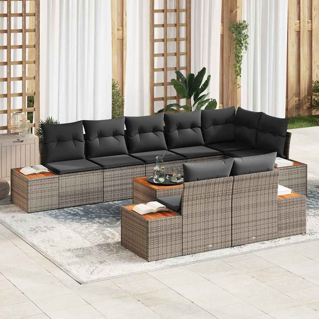Havesofa Sæt med pude med opbevaring 8 pcs Grå Polyrattan