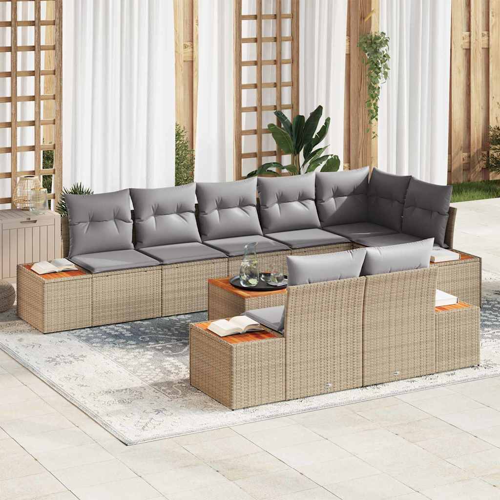 Havesofa Sæt med pude 8 pcs Beige og lys grå Polyrattan
